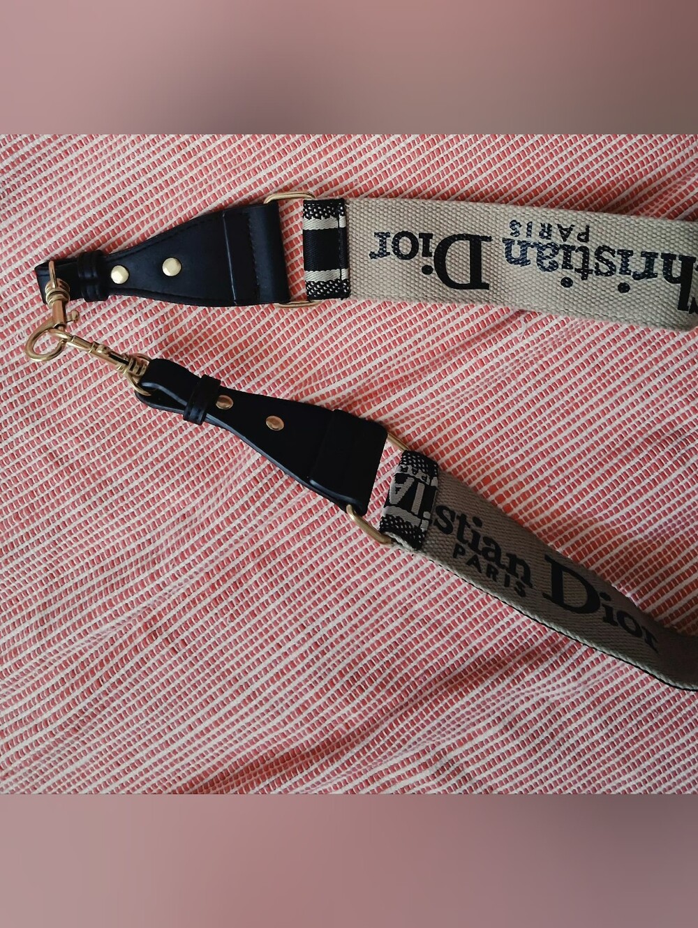 Black & Cream Logo Woven Bag Strap – Gold Hardware – Adjustable🖤